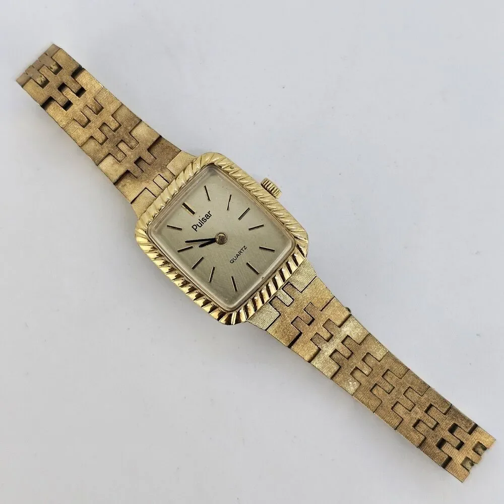 VTG Pulsar Watch Women 19MM Gold‎ Tone Dial Gold Bracelet 6.5